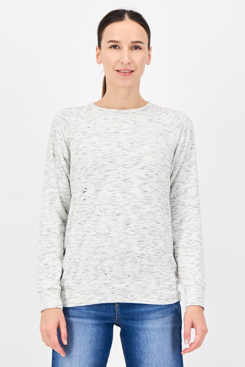 Buffalo Women Crew Neck Heather Long Sleeve Sweater, Light Grey - Image 1
